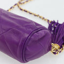 CHANEL Matelasse Chain Shoulder Bag Lamb Skin Purple Gold CC Auth 181924SM-17