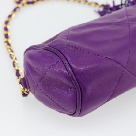 CHANEL Matelasse Chain Shoulder Bag Lamb Skin Purple Gold CC Auth 181924SM