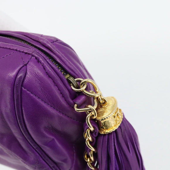 CHANEL Matelasse Chain Shoulder Bag Lamb Skin Purple Gold CC Auth 181924SM