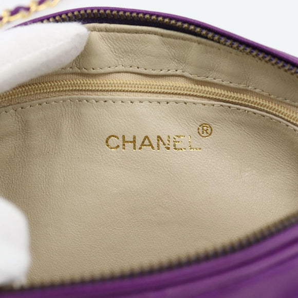 CHANEL Matelasse Chain Shoulder Bag Lamb Skin Purple Gold CC Auth 181924SM