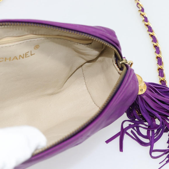 CHANEL Matelasse Chain Shoulder Bag Lamb Skin Purple Gold CC Auth 181924SM