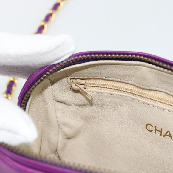 CHANEL Matelasse Chain Shoulder Bag Lamb Skin Purple Gold CC Auth 181924SM