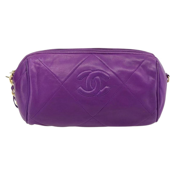 CHANEL Matelasse Chain Shoulder Bag Lamb Skin Purple Gold CC Auth 181924SM