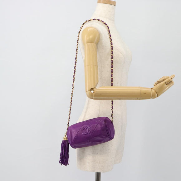 CHANEL Matelasse Chain Shoulder Bag Lamb Skin Purple Gold CC Auth 181924SM
