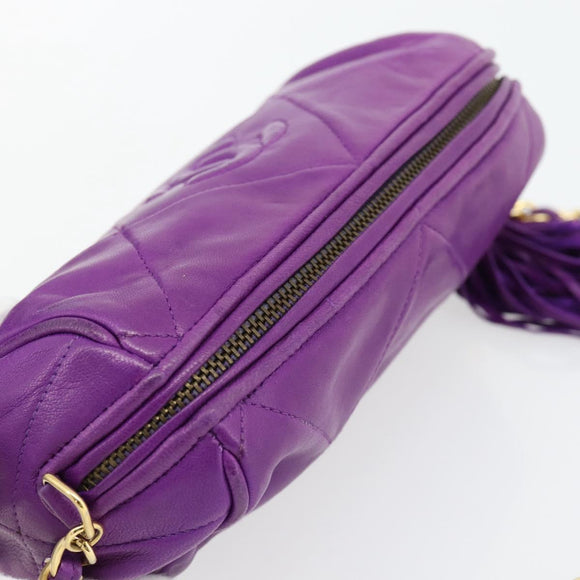 CHANEL Matelasse Chain Shoulder Bag Lamb Skin Purple Gold CC Auth 181924SM