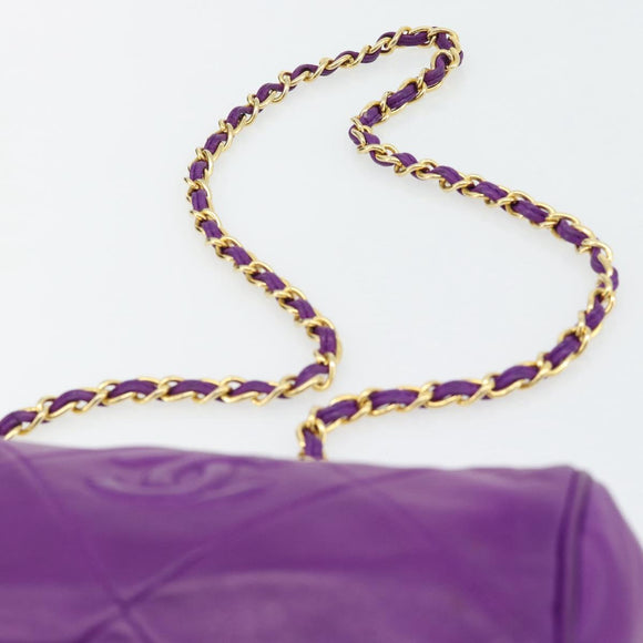 CHANEL Matelasse Chain Shoulder Bag Lamb Skin Purple Gold CC Auth 181924SM