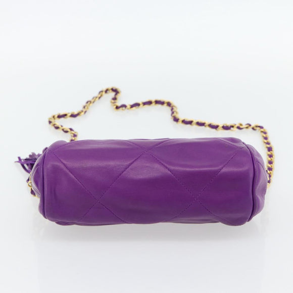CHANEL Matelasse Chain Shoulder Bag Lamb Skin Purple Gold CC Auth 181924SM
