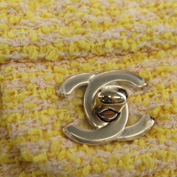 CHANEL Matelasse Chain Shoulder Bag Wool Tweed Yellow Gold CC Auth 181926SM
