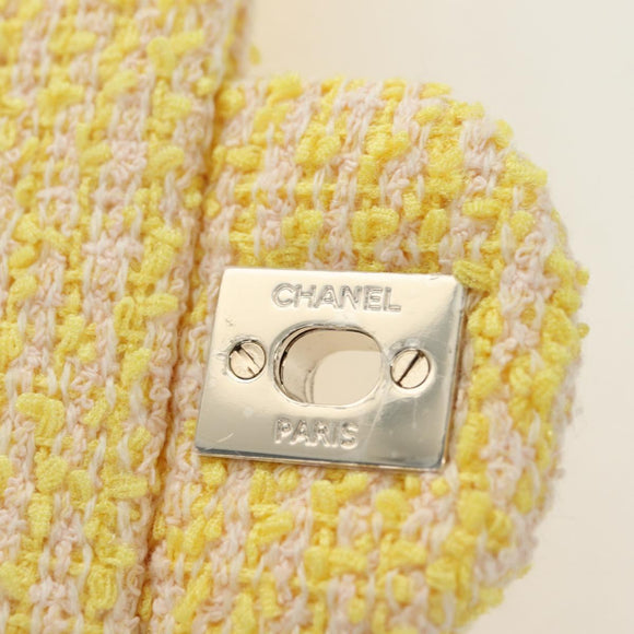CHANEL Matelasse Chain Shoulder Bag Wool Tweed Yellow Gold CC Auth 181926SM