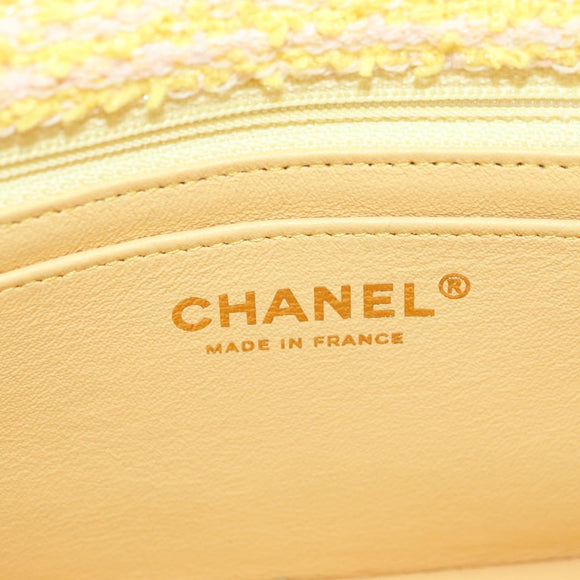 CHANEL Matelasse Chain Shoulder Bag Wool Tweed Yellow Gold CC Auth 181926SM