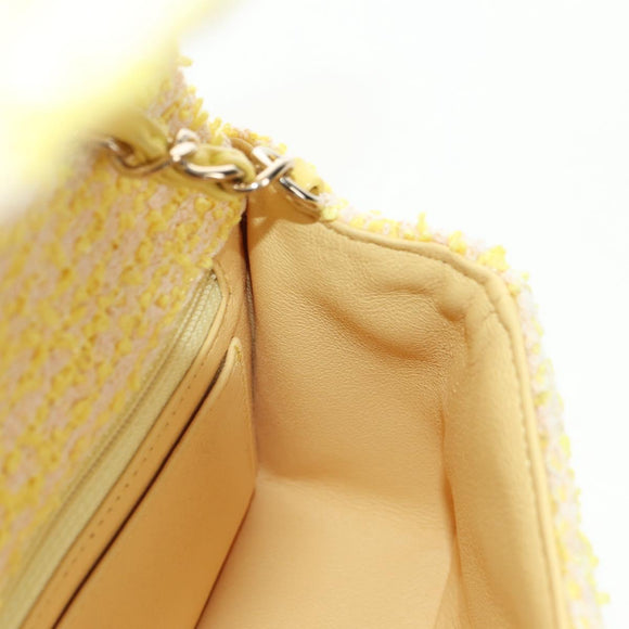 CHANEL Matelasse Chain Shoulder Bag Wool Tweed Yellow Gold CC Auth 181926SM