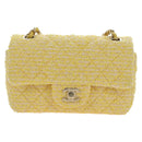 CHANEL Matelasse Chain Shoulder Bag Wool Tweed Yellow Gold CC Auth 181926SM-13