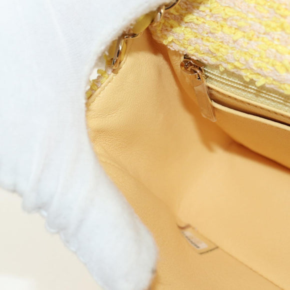 CHANEL Matelasse Chain Shoulder Bag Wool Tweed Yellow Gold CC Auth 181926SM
