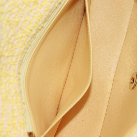 CHANEL Matelasse Chain Shoulder Bag Wool Tweed Yellow Gold CC Auth 181926SM