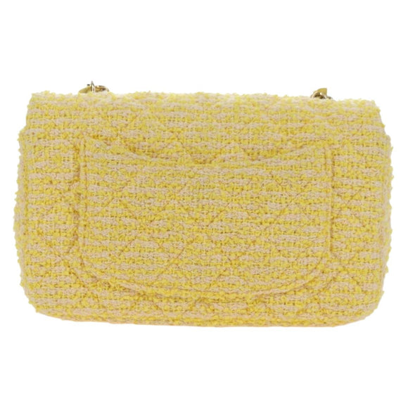 CHANEL Matelasse Chain Shoulder Bag Wool Tweed Yellow Gold CC Auth 181926SM