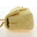 CHANEL Matelasse Chain Shoulder Bag Wool Tweed Yellow Gold CC Auth 181926SM-3