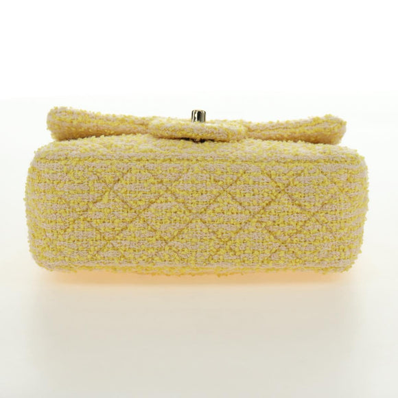 CHANEL Matelasse Chain Shoulder Bag Wool Tweed Yellow Gold CC Auth 181926SM