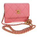 CHANEL Matelasse Chain Wallet Coco Ball Bag Lamb Skin Pink Gold CC Auth 181927M-1