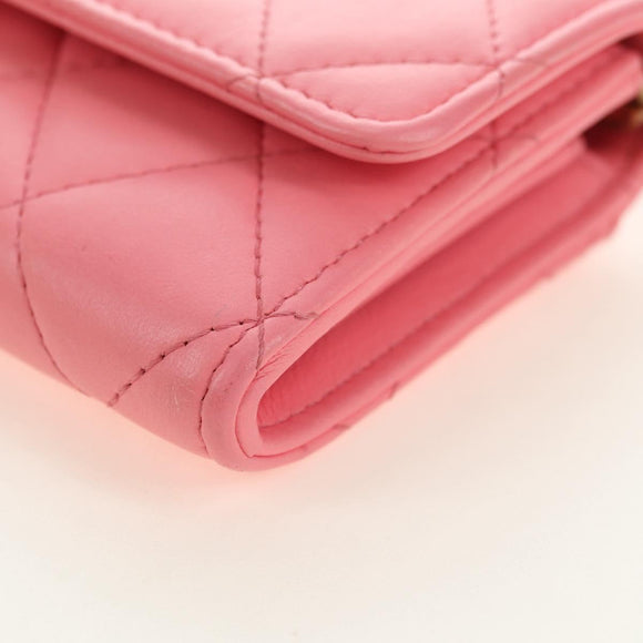 CHANEL Matelasse Chain Wallet Coco Ball Bag Lamb Skin Pink Gold CC Auth 181927M