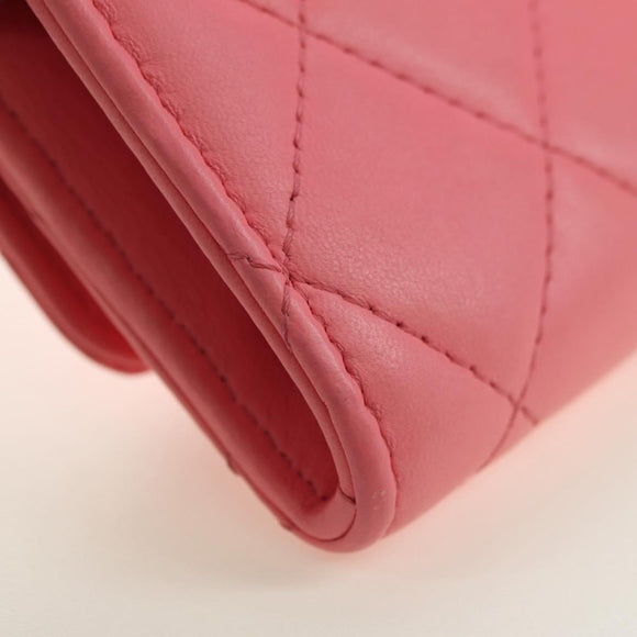 CHANEL Matelasse Chain Wallet Coco Ball Bag Lamb Skin Pink Gold CC Auth 181927M
