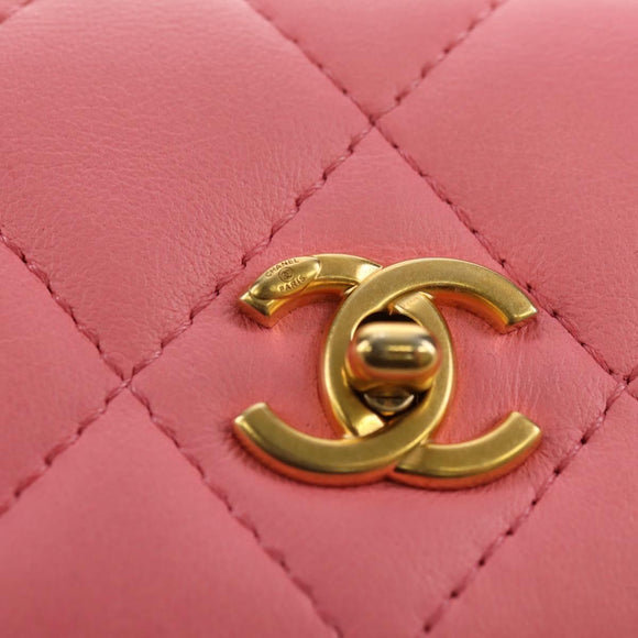 CHANEL Matelasse Chain Wallet Coco Ball Bag Lamb Skin Pink Gold CC Auth 181927M