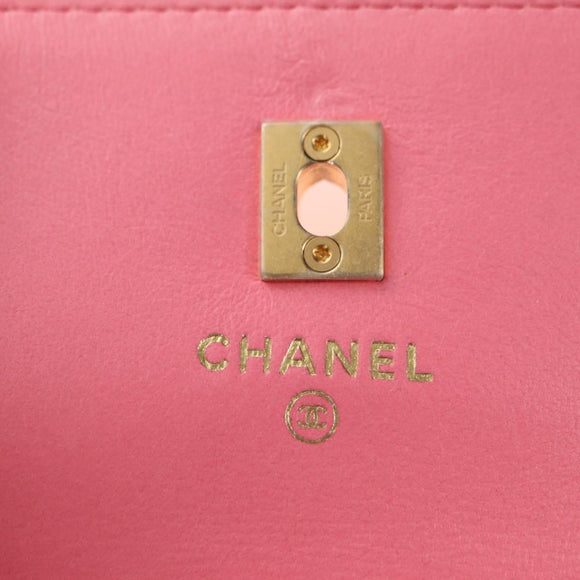 CHANEL Matelasse Chain Wallet Coco Ball Bag Lamb Skin Pink Gold CC Auth 181927M