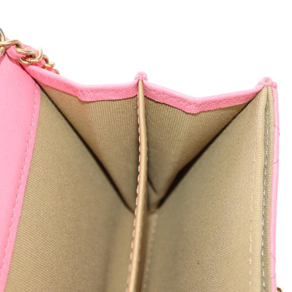 CHANEL Matelasse Chain Wallet Coco Ball Bag Lamb Skin Pink Gold CC Auth 181927M