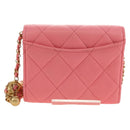 CHANEL Matelasse Chain Wallet Coco Ball Bag Lamb Skin Pink Gold CC Auth 181927M-2