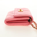 CHANEL Matelasse Chain Wallet Coco Ball Bag Lamb Skin Pink Gold CC Auth 181927M-4