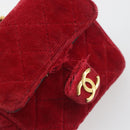 CHANEL Matelasse Chain Shoulder Bag Velor Red Gold CC Auth 181928-14