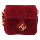 CHANEL Matelasse Chain Shoulder Bag Velor Red Gold CC Auth 181928-2