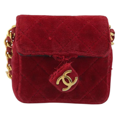 CHANEL Matelasse Chain Shoulder Bag Velor Red Gold CC Auth 181928 - 0