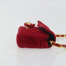 CHANEL Matelasse Chain Shoulder Bag Velor Red Gold CC Auth 181928-4