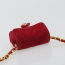 CHANEL Matelasse Chain Shoulder Bag Velor Red Gold CC Auth 181928-6
