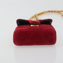CHANEL Matelasse Chain Shoulder Bag Velor Red Gold CC Auth 181928-9