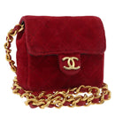 CHANEL Matelasse Chain Shoulder Bag Velor Red Gold CC Auth 181928A-1