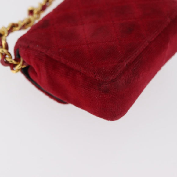 CHANEL Matelasse Chain Shoulder Bag Velor Red Gold CC Auth 181928A