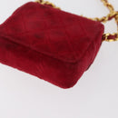 CHANEL Matelasse Chain Shoulder Bag Velor Red Gold CC Auth 181928A-16