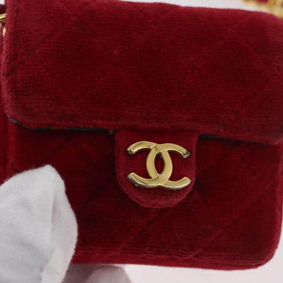 CHANEL Matelasse Chain Shoulder Bag Velor Red Gold CC Auth 181928A