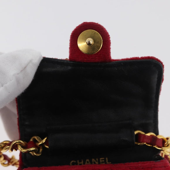 CHANEL Matelasse Chain Shoulder Bag Velor Red Gold CC Auth 181928A