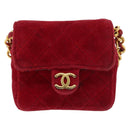 CHANEL Matelasse Chain Shoulder Bag Velor Red Gold CC Auth 181928A-13
