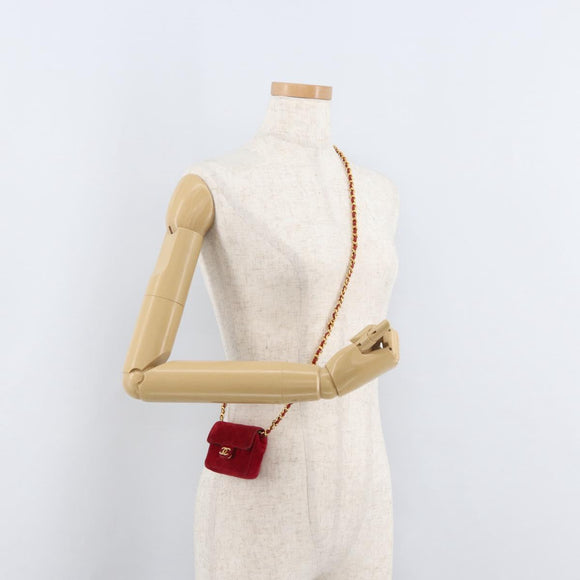 CHANEL Matelasse Chain Shoulder Bag Velor Red Gold CC Auth 181928A