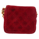 CHANEL Matelasse Chain Shoulder Bag Velor Red Gold CC Auth 181928A-2