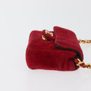 CHANEL Matelasse Chain Shoulder Bag Velor Red Gold CC Auth 181928A-3
