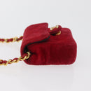 CHANEL Matelasse Chain Shoulder Bag Velor Red Gold CC Auth 181928A-4