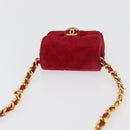 CHANEL Matelasse Chain Shoulder Bag Velor Red Gold CC Auth 181928A-6