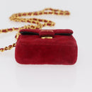 CHANEL Matelasse Chain Shoulder Bag Velor Red Gold CC Auth 181928A-5