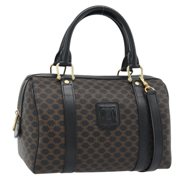 CELINE Macadam Canvas Hand Bag PVC Leather 2way Black Gold Auth 181930V