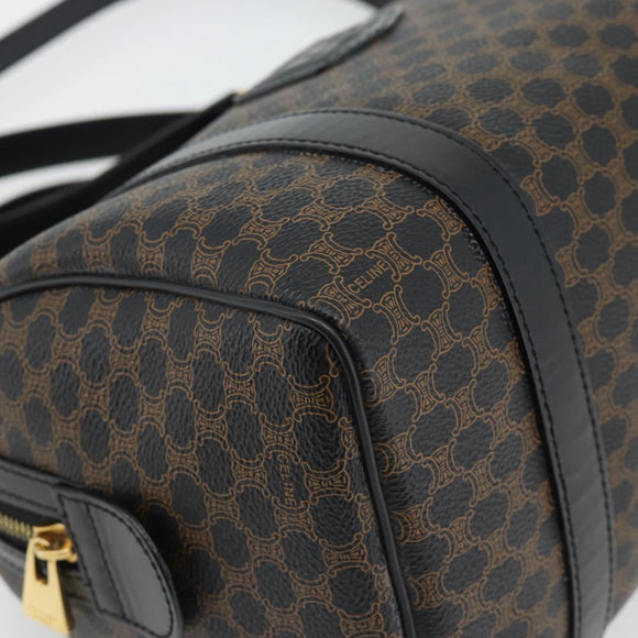CELINE Macadam Canvas Hand Bag PVC Leather 2way Black Gold Auth 181930V
