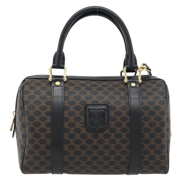 CELINE Macadam Canvas Hand Bag PVC Leather 2way Black Gold Auth 181930V